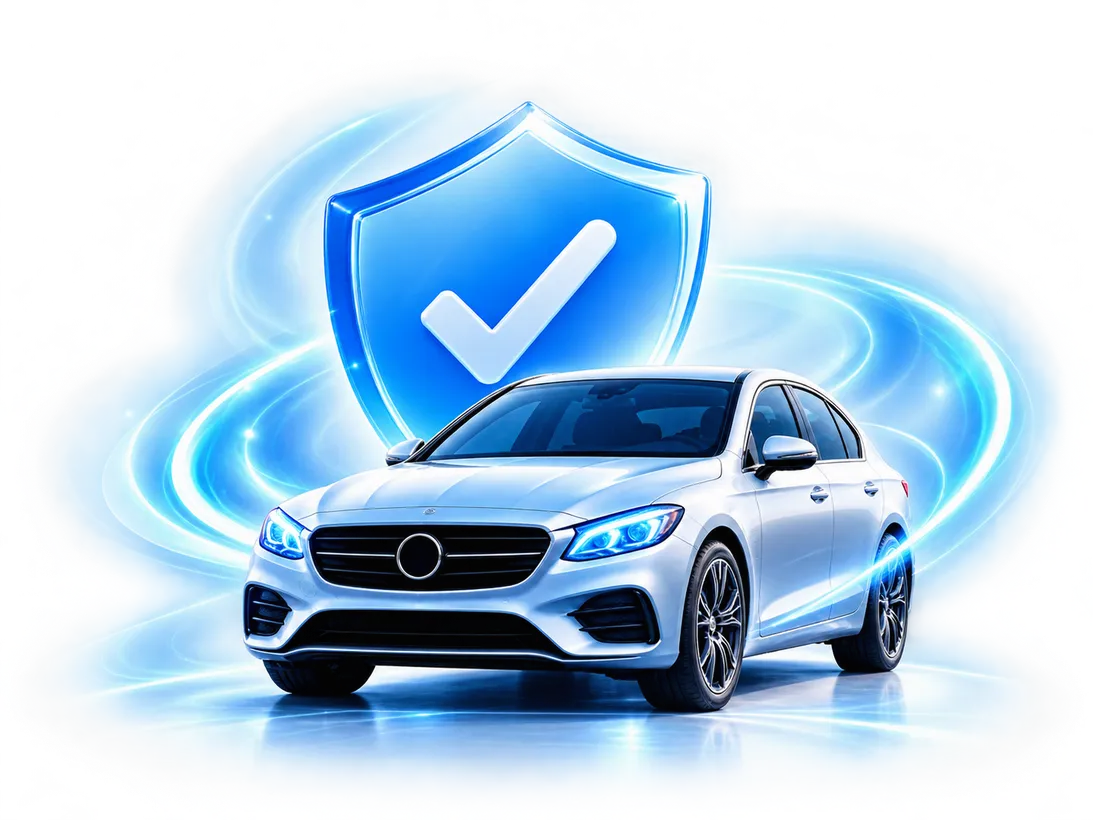 Illustration automobile et bouclier bleu de protection